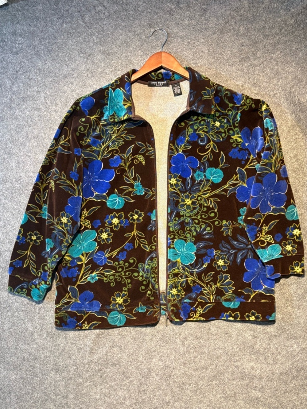 Women’s Velour Zip Jacket 1X Floral Maximalist Plus size vintage fairy grunge - Picture 2 of 11